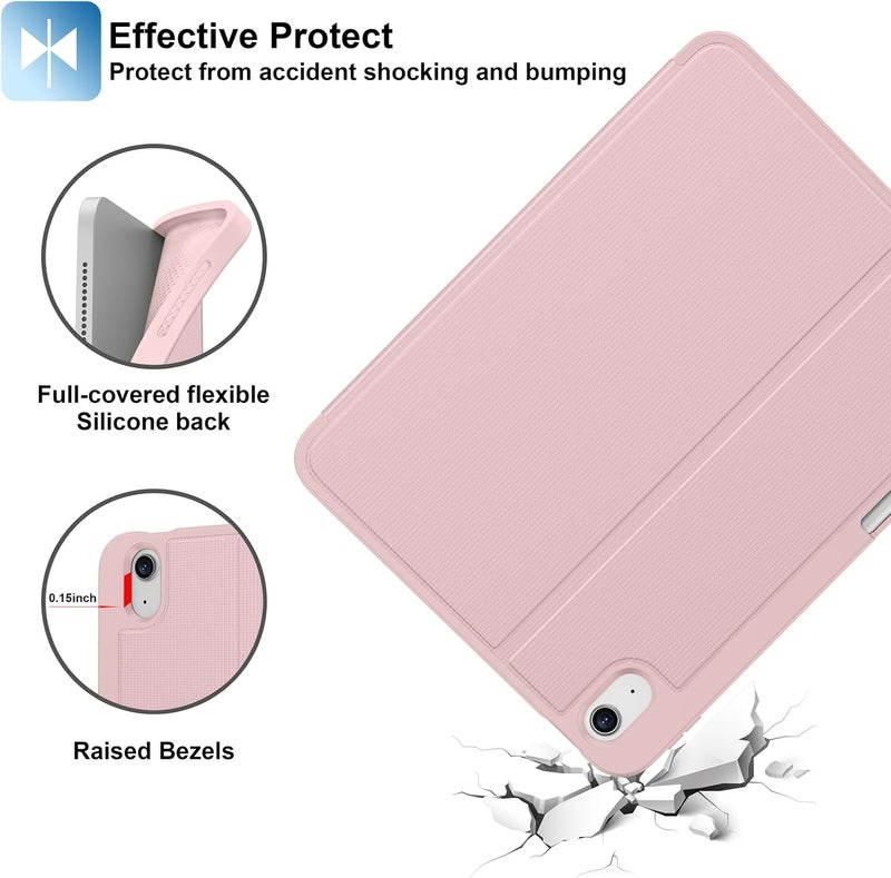 Supveco حافظة لجهاز iPad (A16) الجيل 11 بحجم 11 بوصة (2025)، iPad الجيل 10 بحجم 10.9 بوصة (2022) مع حامل قلم - [استيقاظ/نوم تلقائي]، حافظة فاخرة مع قاعدة قابلة للطي وغطاء خلفي ناعم من TPU - وردي ناعم - Image 5